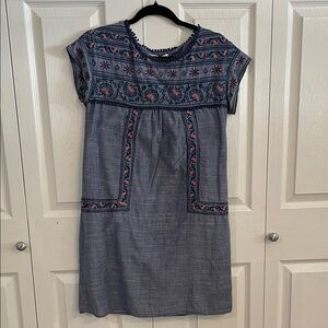 Chelsea & Violet Cotton Dress with Denim like look with Pink Embroidery